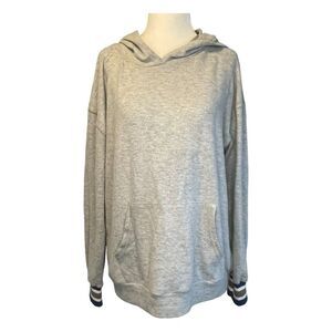 Project Social T Striped Cuff Hoodie Sweatshirt Gray Fleece Long Sleeves M
